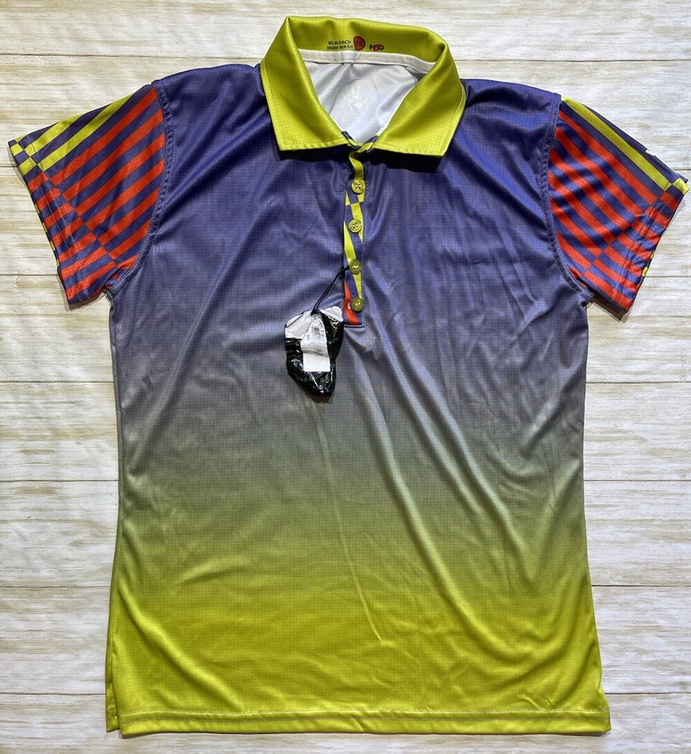 High 5 Gear Men’s Multicolored Short Sleeve Performance Polo Shirt Size M